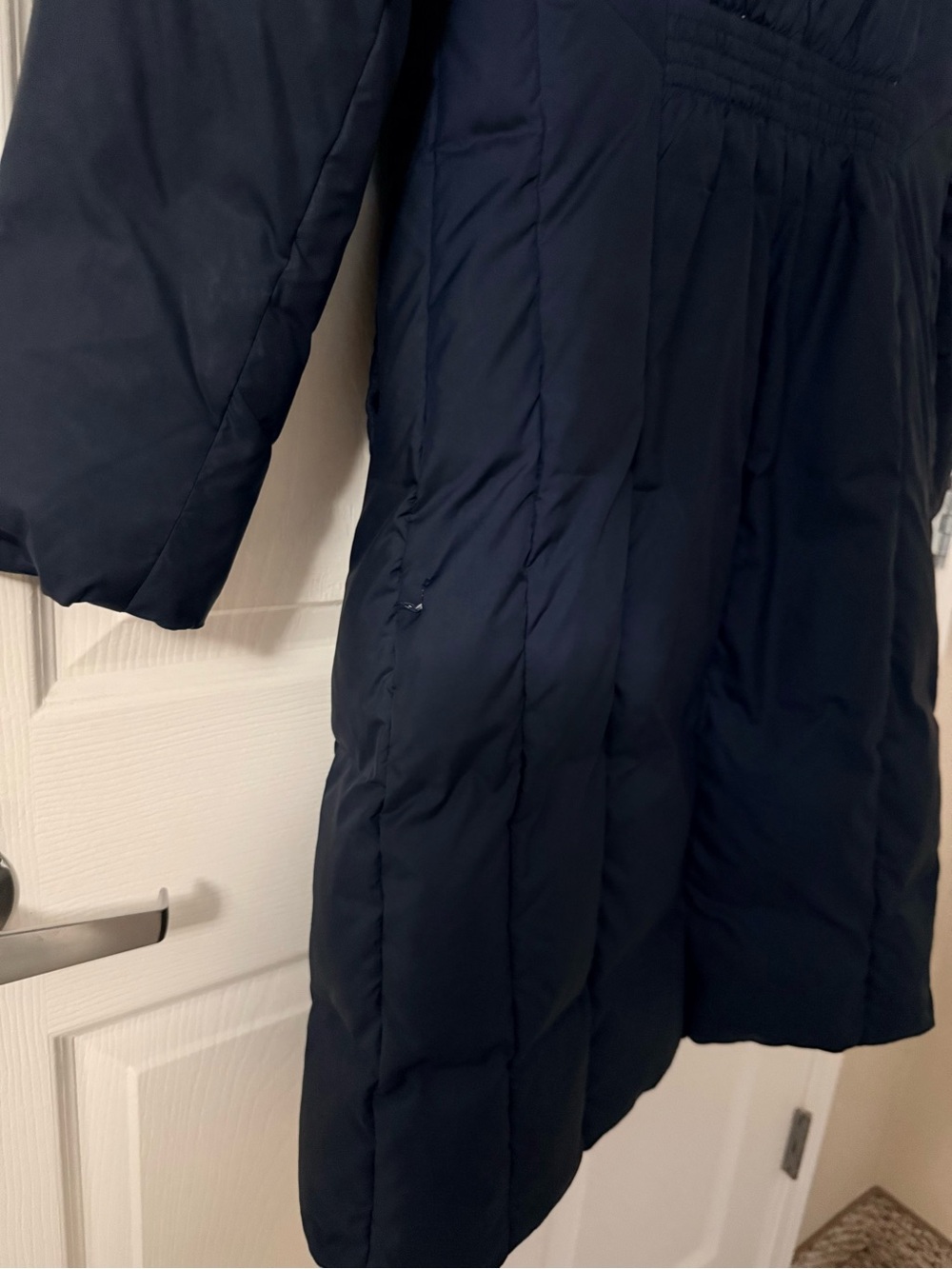 Cole Haan Dark Navy Quilted Long Puffer Coat with High Collar - Picture 5 of 11